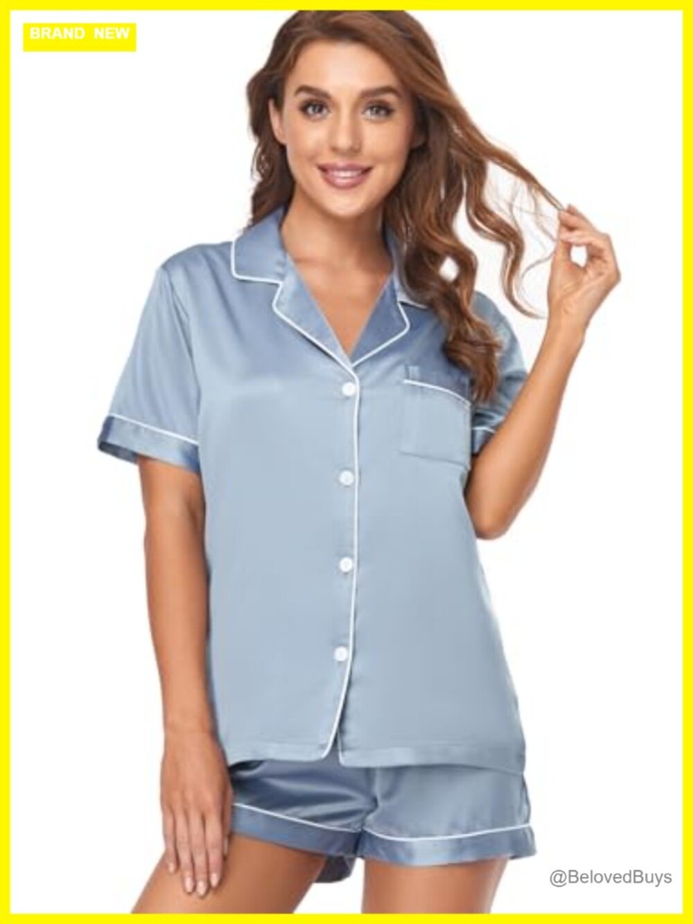 Satin Pajama Set 2-Piece Sleepwear Loungewear Button Down Short Sleeve PJ Set